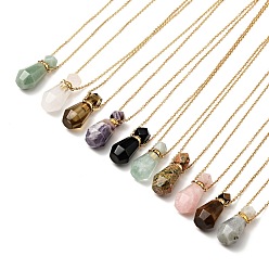 Mixed Stone Openable Faceted Natural & Synthetic Mixed Stone Perfume Bottle Pendant Necklaces for Women, 304 Stainless Steel Cable Chain Necklaces, Golden, 18.74 inch(47.6cm)