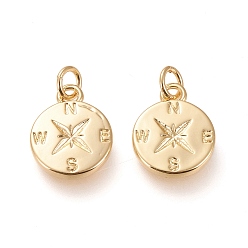 Real 20K Gold Plated Brass Charms, with Jump Rings, Long-Lasting Plated, Compass, Real 18K Gold Plated, 15.2x12x2mm, Jump Rings: 5x1mm, Inner Diameter: 3mm