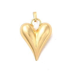 Real 18K Gold Plated Eco-Friendly Rack Plating Brass Pendants, Long-Lasting Plated, Lead Free & Cadmium Free, Heart Charm, Real 18K Gold Plated, 28x20x8mm, Hole: 4.5x3mm