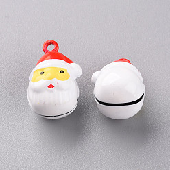 White Christmas Baking Painted Brass Bell Pendants, Father Christmas, White, 22.5x15.5x14.5mm, Hole: 2mm