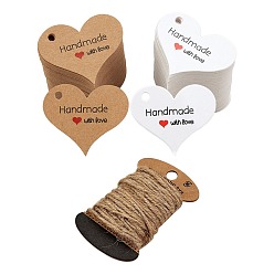 Mixed Color 200Pcs 2 Colors Heart Paper Gift Hang Tags, Price Tags, For Arts and Crafts, Mixed Color, 32x39x0.4mm, Hole: 4mm, 100pcs/color