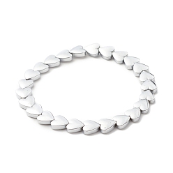 Argent Bracelet extensible perlé cœur en hématite synthétique, bijoux en pierres précieuses pour femmes, argenterie, diamètre intérieur: 2-1/8 pouce (5.5 cm)