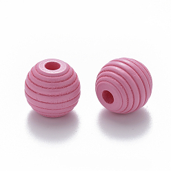 Rose Chaud Perles européennes de ruche en bois naturel peint, Perles avec un grand trou   , ronde, rose chaud, 18x17mm, Trou: 4.5mm