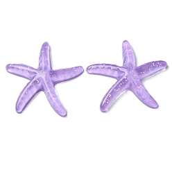 Violet Translucent Resin Sea Animal Cabochons, Glitter Starfish, Violet, 37x39x6mm