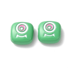 Vert Mer Moyen Perles d'émail en alliage peintes à la bombe, carré avec oeil, vert de mer moyen, 10x10x4mm, Trou: 1.8mm