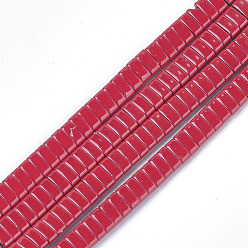 Rouge Liens multibrins en hématite synthétique non magnétique peints à la bombe, perles porteuses à deux trous, pour la fabrication de bracelets élastiques, rectangle, rouge, 2x5x2mm, Trou: 0.6mm, Environ 170 pcs/chapelet, 15.9 pouce