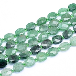 Strawberry Quartz Natural Green Strawberry Quartz Beads Strands, Faceted, Oval, 10~10.5x8~9x4~4.5mm, Hole: 1mm, about 33pcs/strand, 15.55 inch(39.5cm)