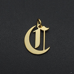 Letter C 201 Stainless Steel Pendants, with Jump Ring, Old English, Letter, Laser Cut, Golden, Letter.C, 15.5x12.5x1mm, Hole: 3mm