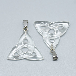Quartz Crystal Synthetic Quartz Crystal Pendants, with Stainless Steel Snap On Bails, Trinity Knot/Triquetra, Irish, 23~40x33~38x5~7mm, Hole: 6x4mm