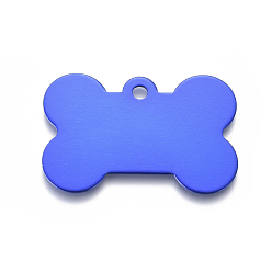 Bleu Pendentifs en aluminium pour animaux de compagnie, estampillage d'une étiquette vierge, os, bleu, 25x38x1mm, Trou: 3mm