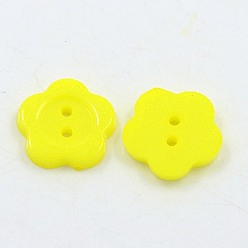 Yellow Acrylic Sewing Buttons for Costume Design, Plastic Buttons, 2-Hole, Dyed, Flower Wintersweet, Yellow, 22x2mm, Hole: 2mm