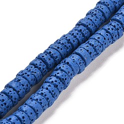 Bleu Brins de perles teintes en pierre de lave naturelle, Plat rond / disque, perles heishi, bleu, 6~6.5x3mm, Trou: 1.2mm, Environ 62 pcs/chapelet, 7.87 pouce (20 cm)