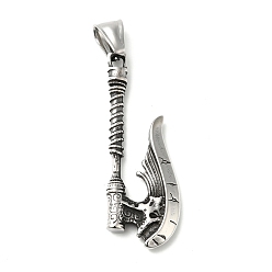 Antique Silver 304 Stainless Steel Manual Polishing Pendants, Axe Charms, Antique Silver, 46x17x4mm, Hole: 4x8mm