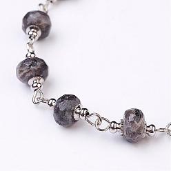 Labradorite Chaînes en perles à labradorite faites à la main, non soudée, pour colliers bracelets de décision, avec épingle à oeil en fer platine, 1 m, perles: 8 mm