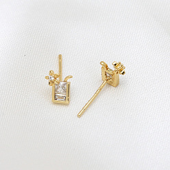 Golden Brass Micro Pave Clear Cubic Zirconia Drink Head Pins, for Baroque Pearl Making, Golden, 15x6mm