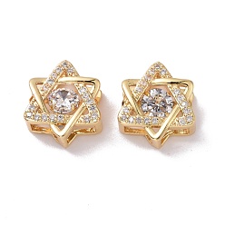 Golden Brass Micro Pave Clear Cubic Zirconia Charms, Cadmium Free & Lead Free, Star of David, Golden, 12x11x5.3mm, Hole: 2.5x4mm