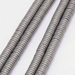 Silver Plated Electroplate Non-magnetic Synthetic Hematite Beads Strands, Frosted, Heishi Beads, Flat Round/Disc, Grade A, Silver Plated, 4x1mm, Hole: 1mm, about 400pcs/strand, 16 inch