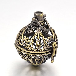 Brushed Antique Bronze Round Brass Hollow Cage Pendants, For Chime Ball Pendant Necklaces Making, Lead Free & Cadmium Free, Brushed Antique Bronze, 33x29x25mm, Hole: 5x6mm, inner: 20mm