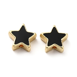 Noir Perles d'émail d'alliage de placage de support, étoiles, or, noir, 11x11x5mm, Trou: 1.6mm