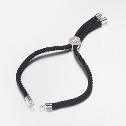 Platinum Nylon Twisted Cord Bracelet Making, Slider Bracelet Making, with Brass Findings, Tree of Life, Black, Platinum, 8-5/8 inch(220mm), 3mm, Hole: 2mm