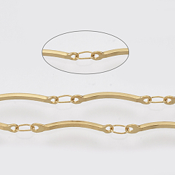 Oro 304 cadenas de eslabones de barra festoneados de acero inoxidable, con carrete, soldada, dorado, enlace 1: 15x2x1 mm, enlace 2: 4x2x0.3 mm, aproximadamente 32.8 pies (10 m) / rollo