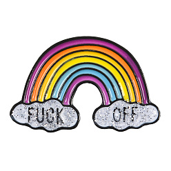 Colorful Creative Zinc Alloy Brooches, Enamel Lapel Pin, with Iron Butterfly Clutches or Rubber Clutches, Electrophoresis Black Color, Rainbow with Word Fuck Off, Colorful, 20x33mm, Pin: 1mm