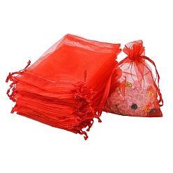 Roja Bolsas de organza bolsas de almacenamiento de joyas, Bolsas de regalo con cordón de malla para fiesta de boda, rojo, 12x9 cm