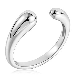 Platinum Rhodium Plated 925 Sterling Silver Teardrop Open Cuff Ring for Women, Platinum, US Size 5 1/4(15.9mm)