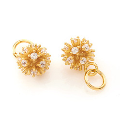 Real 18K Gold Plated Brass Micro Pave Cubic Zirconia Charms, with Jump Rings, Flower, Clear, Real 18K Gold Plated, 9.5x7mm, Jump Ring: 5x0.7mm, Hole: 3.5mm