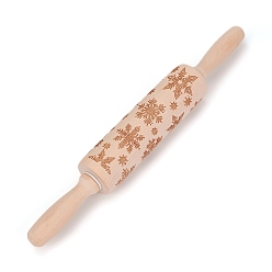 BurlyWood Christmas Snowflake Wooden Rolling Pins, Engraved Embossing Rolling Pin, for Baking Embossed Cookies, Kitchen Tool, BurlyWood, 35.8x1.75~4.7cm