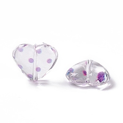 Фиолетовый Прозрачные акриловые бусины, сердце в горошек, прозрачные, фиолетовые, 15.5x17.5x6 мм, отверстие : 1.7 мм