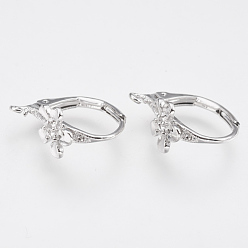 Real Platinum Plated Brass Leverback Earring Findings, with Loop, Flower, Nickel Free, Real Platinum Plated, 17x8mm, Hole: 1.5mm