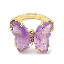 Amatista Anillos ajustables mariposa amatista natural, joyas de latón dorado para mujer, sin plomo y cadmio, tamaño de EE. UU. 6 1/2 (16.9 mm)