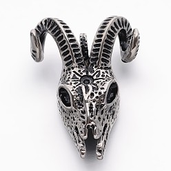 Antique Silver Retro 304 Stainless Steel Goat Skull Pendants, Antique Silver, 49x35x22mm, Hole: 7mm