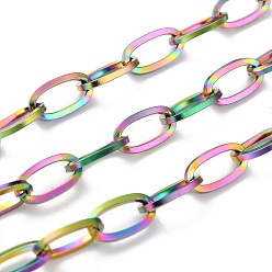Rainbow Color Ion Plating(IP) 304 Stainless Steel Paperclip Chain, Unwelded, with Spool, Oval, Rainbow Color, 10x5x1mm, 32.8 Feet(10m)/roll