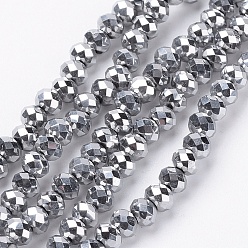 Plaqué Gris Perles en verre electroplate, facette, rondelle, platinée, 12x8~9mm, Trou: 1.5mm, Environ 72 pcs/chapelet, 24 pouce