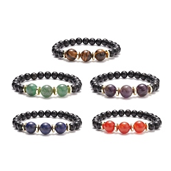 Mixed Stone Stretch Bracelets for Women, Gemstone & Natural Wood Beaded Bracelet, Inner Diameter: 2-1/4 inch(5.7cm), Beads: 8.5mm