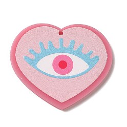 Eye Valentine's Day Printed Heart Theme Acrylic Pendants, Eye, 32x37.5x2.5mm, Hole: 1.6mm