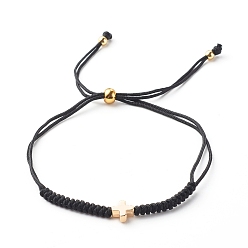 Black Cross Brass Beads Adjustable Nylon Thread Cord Bracelets, Black, Inner Diameter: 3/4 inch(1.8~9.1cm)
