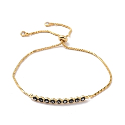 Noir Bracelet coulissant à maillons mauvais œil en émail avec zircone cubique, bijoux porte-bonheur en laiton plaqué or véritable 18k pour femmes, noir, diamètre intérieur: 1/2~3-1/4 pouce (1.2~8.3 cm)