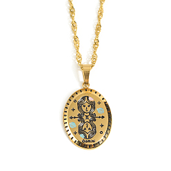 Gémeaux Collier pendentif ovale avec constellation en émail, or 201 bijoux en acier inoxydable pour femmes, gemini, 15.75 pouce (40 cm)