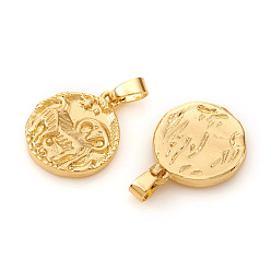 Aries Brass Pendants, Textured, Flat Round with Constellation/Zodiac Sign, Real 18K Gold Plated, Aries, 16.5x14x2mm, Hole: 5x2.5mm