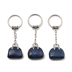 Lapis Lazuli Porte-clés pendentif de sac en lapis-lazuli naturel, avec les accessoires en laiton de tonalité de platine, pour sac bijoux cadeau décoration, 7.4 cm
