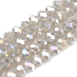 Gris Perles en verre electroplate, perles d'imitation en jade, de couleur plaquée ab , facette, rondelle, grises , 6x5mm, Trou: 1mm, Environ 85~88 pcs/chapelet, 16.1~16.5 pouce (41~42 cm)