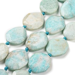 Amazonite Natural Amazonite Beads Strands, Oval, Faceted, 29~31x22~24x7~8mm, Hole: 2mm, about 11~12pcs/strand, 15.7 inch(40cm)