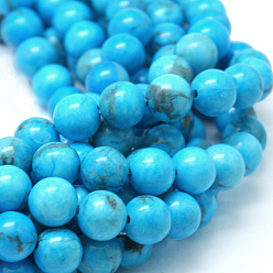 Turquoise Perles howlite naturelles, teint, ronde, bleu profond du ciel, 8mm, Trou: 1mm, Environ 47 pcs/chapelet, 15.5 pouce