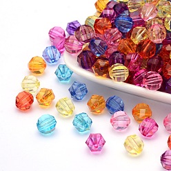 Mixed Color Transparent Acrylic Beads, Faceted, Round, Mixed Color, 10mm in diameter, 10mm thick, hole: 2mm, about 916pcs/500g