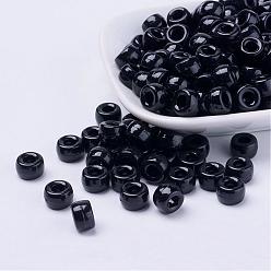 Noir Perles européennes opaques acrylique, baril, noir, 9x6mm, trou: 4 mm, environ 1900 pcs / 500 g