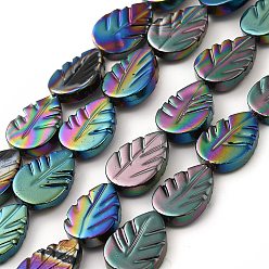 Rainbow Color Electroplated Natural Freshwater Shell Beads Strands, AB Color, Leaf, Rainbow Color, 15x10.5x3mm, Hole: 0.5mm, about 27pcs/strand, 15.16~15.35 inch(38.5~39cm)
