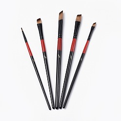 Noir Ensembles de stylos pinceaux en bois, pour la peinture à l'huile d'aquarelle, noir, 177~200x5~9 mm, brosse: 8~20x2.5~11.5 mm, 5 pcs / ensemble